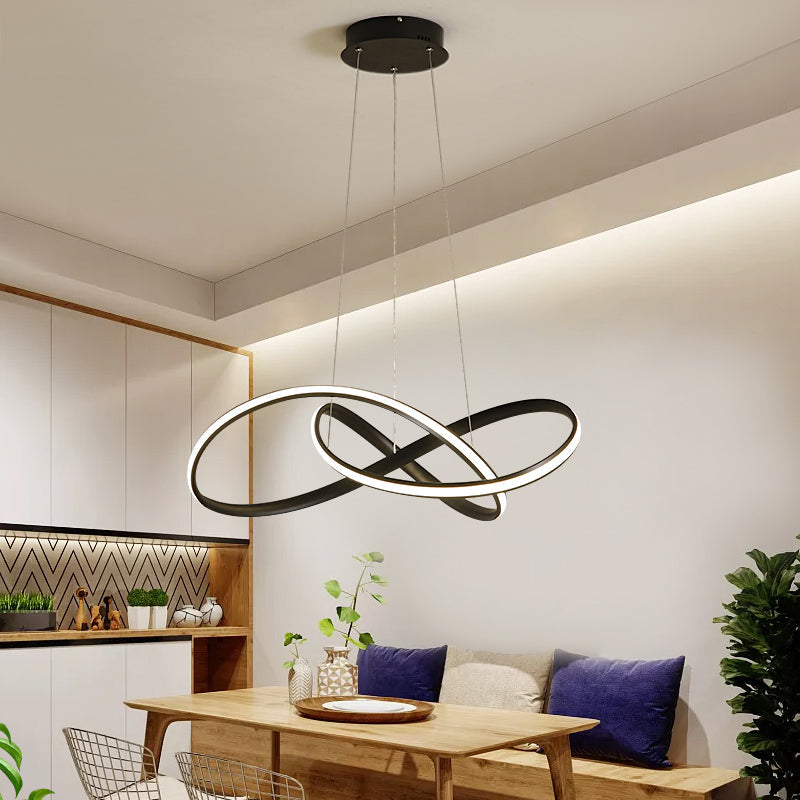 Simplicity Led Hanging Chandelier - 19.5’/27.5’ Wide Black/White Twisted Pendant Lamp With