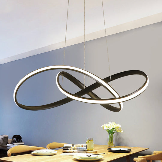 Simplicity Led Hanging Chandelier - 19.5’/27.5’ Wide Black/White Twisted Pendant Lamp With