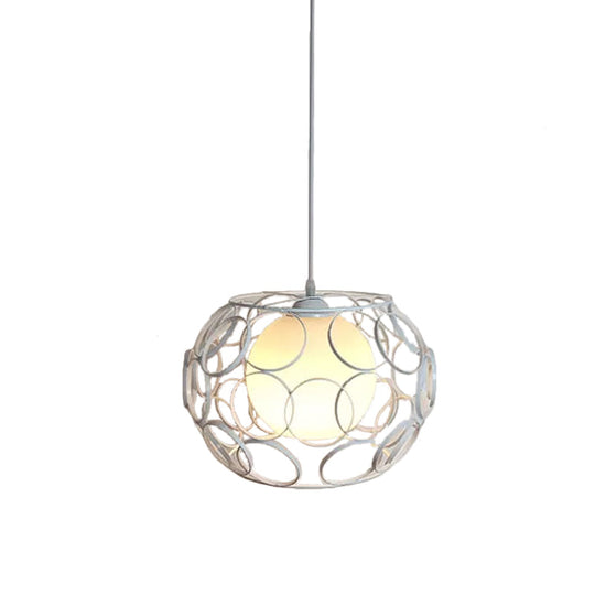 Modern Hanging Pendant Light With Opal Glass Shade - Black/White Finish