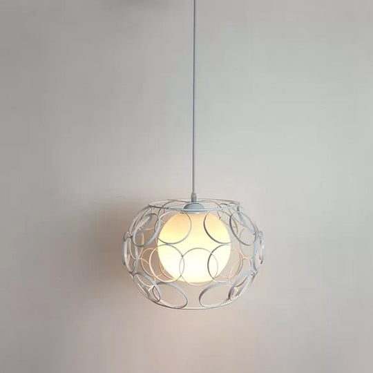 Modern Hanging Pendant Light With Opal Glass Shade - Black/White Finish