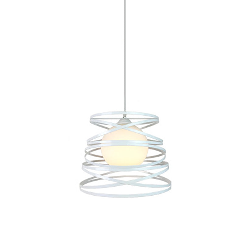 Modern Hanging Pendant Light With Opal Glass Shade - Black/White Finish