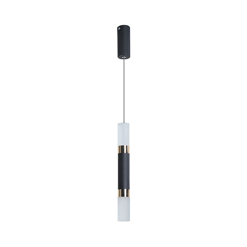 Simple Black Tube Pendant Light With Acrylic Led Warm/White 3 Size Options