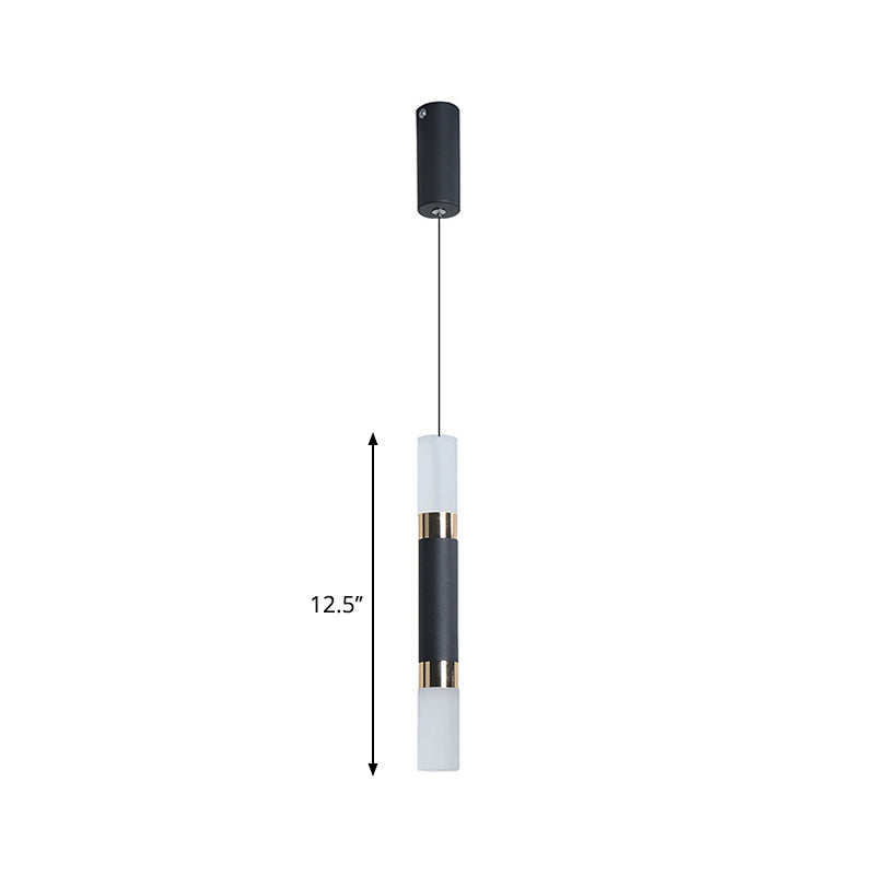 Simple Black Tube Pendant Light With Acrylic Led Warm/White 3 Size Options