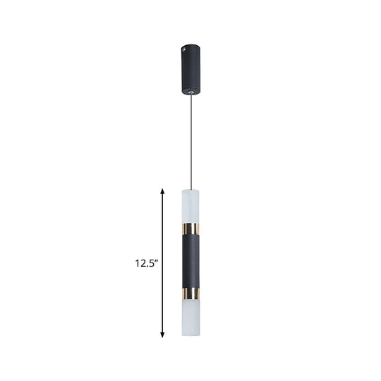 Simple Black Tube Pendant Light With Acrylic Led Warm/White 3 Size Options