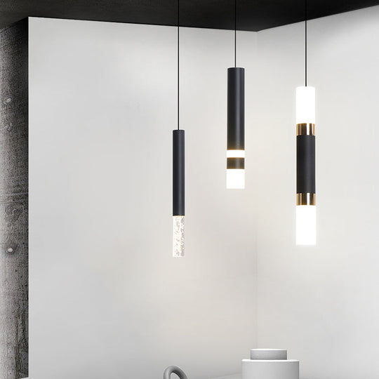 Black Tube Pendant Led Light Kit With Simple Acrylic Design Warm/White 10-12.5 Height / 10 Warm