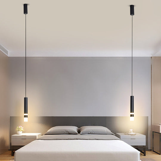 Simple Black Tube Pendant Light With Acrylic Led Warm/White 3 Size Options