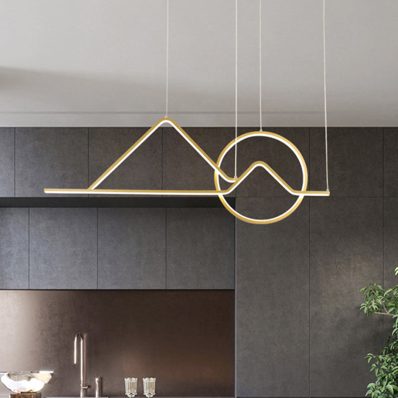 Landscape Line Art Pendant Light: Minimalist Metal Black/Gold Led Hanging Lamp In Warm/White Light