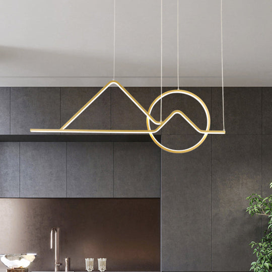 Landscape Line Art Pendant Light: Minimalist Metal Black/Gold Led Hanging Lamp In Warm/White Light