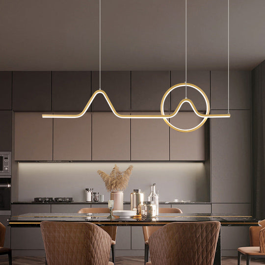Linear Hanging Acrylic Led Ceiling Light In Black/Gold With Warm/White For Dining Room