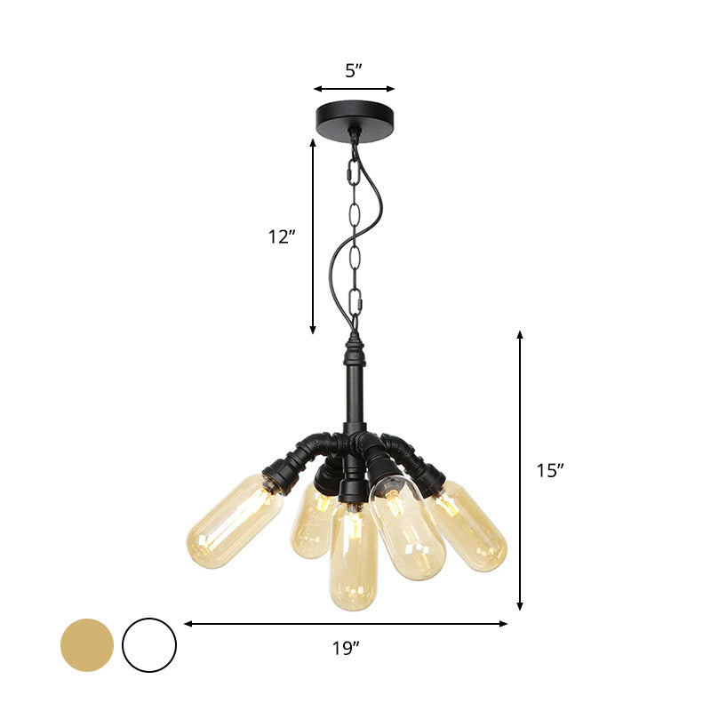 Industrial Amber/Clear Glass Hanging Chandelier With Led Lights For Dining Room - 2/3/4 Heads In