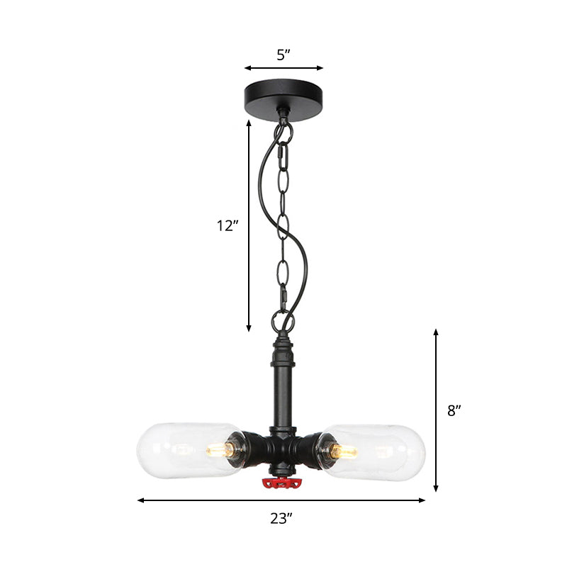 Farmhouse Black Led Pendant Chandelier With Amber/Clear Glass Capsules - 4 Lights