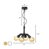 Farmhouse Ceiling Chandelier - Amber/Clear Glass 3/4/5 Lights Black Suspension Light For Living Room