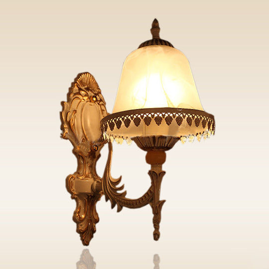 Vintage Beige Cloche Wall Light Fixture With Frosted White Glass - Single-Bulb Bedroom Lighting