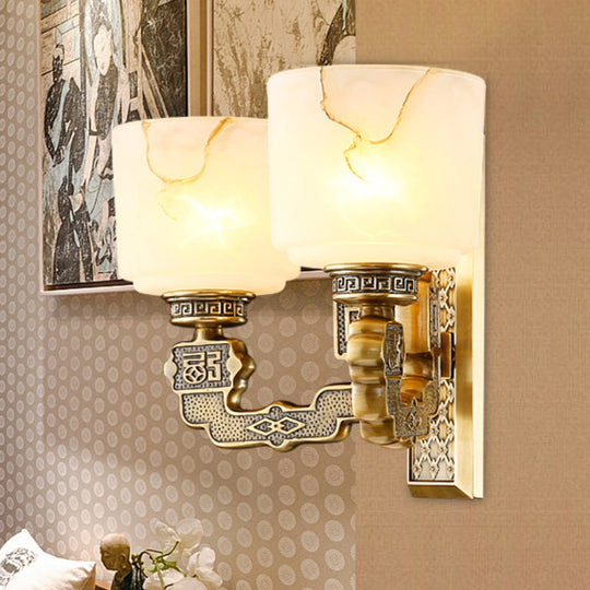 Bronze Wall Sconce With Frosted Glass Cup Shade - Traditional 1/2-Light Fixture 2 /