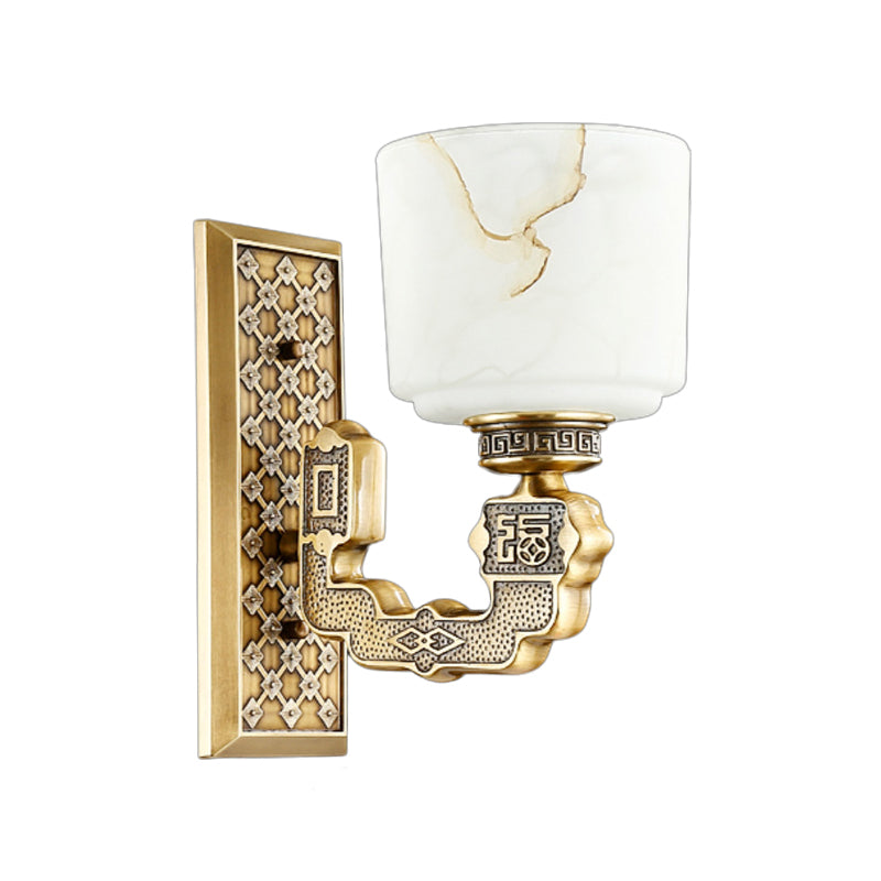 Bronze Wall Sconce With Frosted Glass Cup Shade - Traditional 1/2-Light Fixture