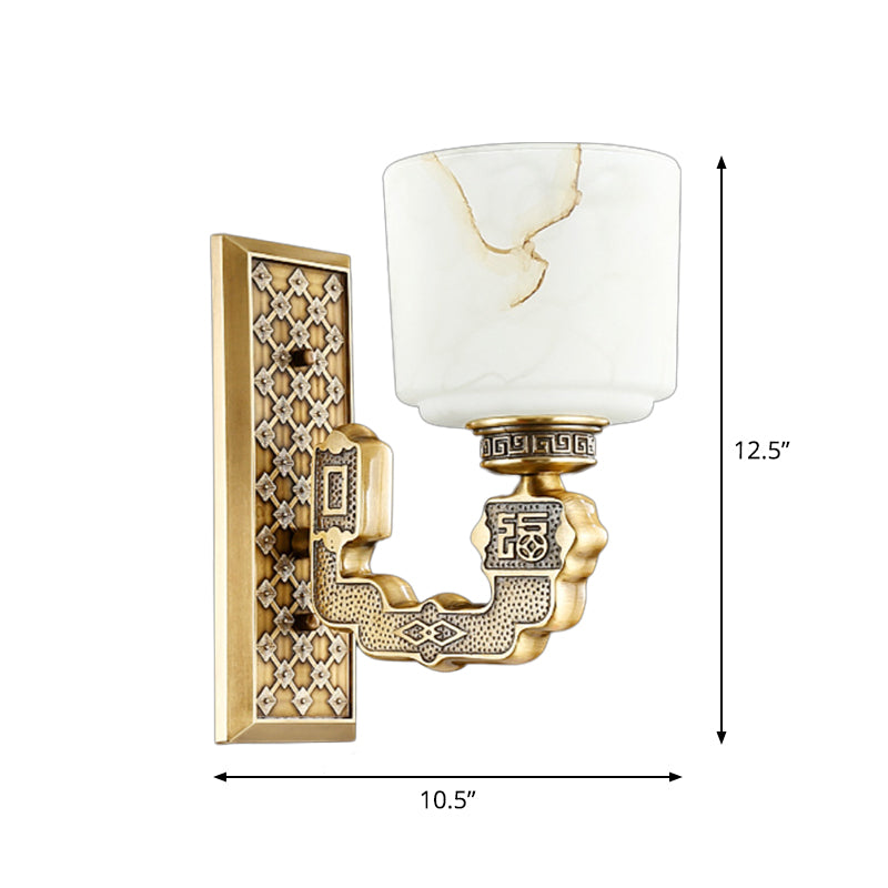 Bronze Wall Sconce With Frosted Glass Cup Shade - Traditional 1/2-Light Fixture