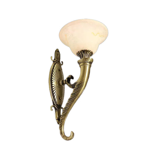 Traditional Bronze Wall Lamp With Scroll Arm Bell White Glass Shade - Kitchen Light Fixture