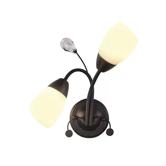 Black Tulip Wall Sconce With Ivory Glass And Crystal Accent