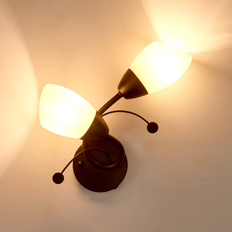 Black Tulip Wall Sconce With Ivory Glass And Crystal Accent