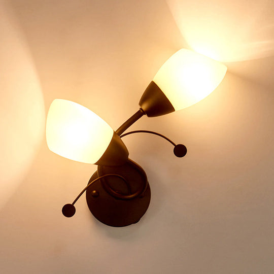 Black Tulip Wall Sconce With Ivory Glass And Crystal Accent