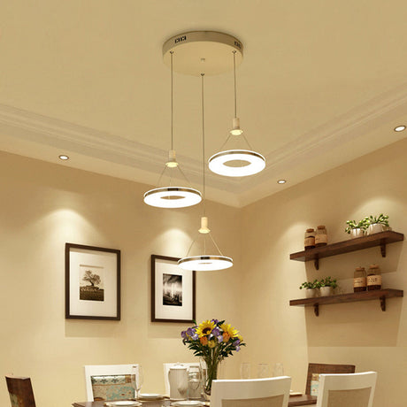White Ring Pendant Light Fixture - Simple 1/3/5-Head Acrylic Ceiling Lamp 8/12 Wide