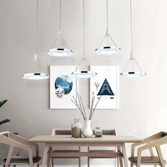 White Ring Pendant Light Fixture - Simple Acrylic Ceiling Suspension Lamp 1/3/5-Head Option