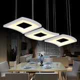 Minimalist Acrylic Curve Pendant Light 3-Light White Led Square Ceiling Hanging Lamp In Warm/White