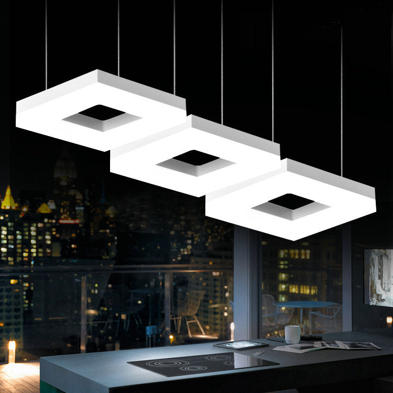 Square Minimalist Pendant Light With Multi-Light Acrylic Heads - Black/White Led Warm/White Glow