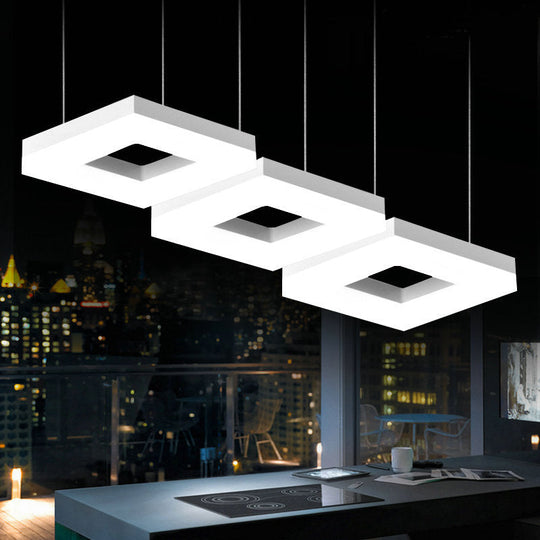 Minimalist Acrylic Pendant Light With 3 Heads - Square Black/White Warm/White Led