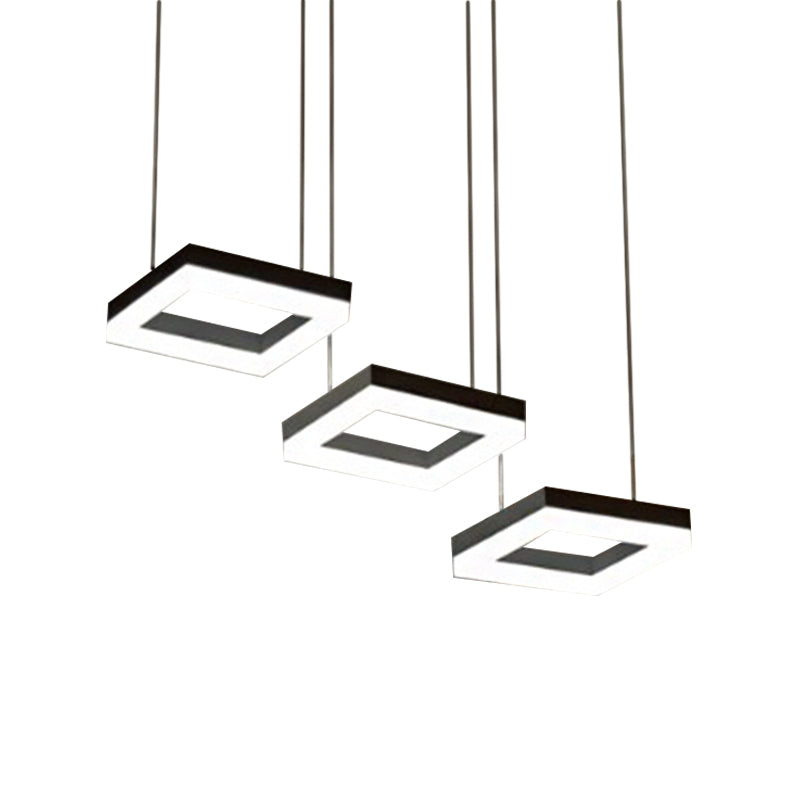 Square Minimalist Pendant Light With Multi-Light Acrylic Heads - Black/White Led Warm/White Glow