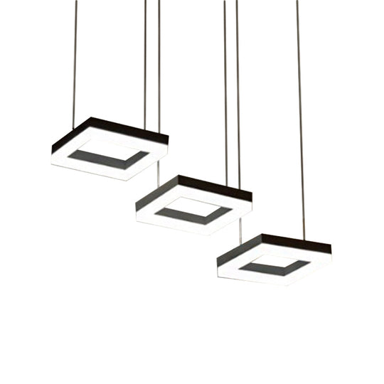 Square Minimalist Pendant Light With Multi-Light Acrylic Heads - Black/White Led Warm/White Glow