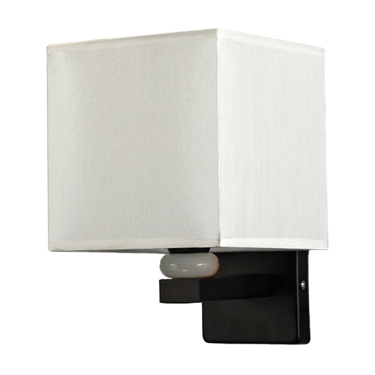 Modern Rectangle Fabric Wall Lamp With Faux Jade Decor - Flaxen/White/Beige 1-Bulb Fixture