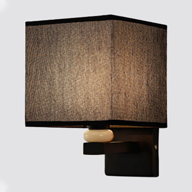 Modern Rectangle Fabric Wall Lamp With Faux Jade Decor - Flaxen/White/Beige 1-Bulb Fixture