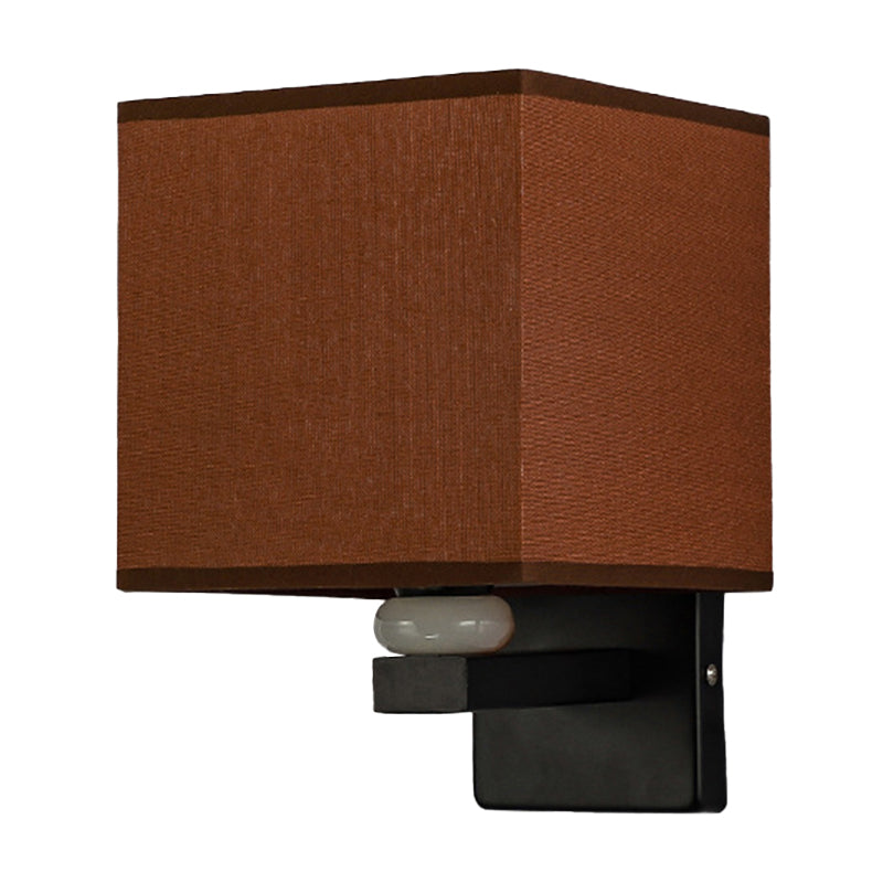 Modern Rectangle Fabric Wall Lamp With Faux Jade Decor - Flaxen/White/Beige 1-Bulb Fixture