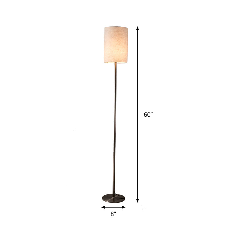Simplicity Chrome Cylinder Floor Lamp - Single-Bulb Fabric Standing Light For Bedroom