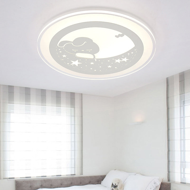 Bunny Moon Led Ceiling Lamp For Kindergarten With Animal Mount Light In White / 16’