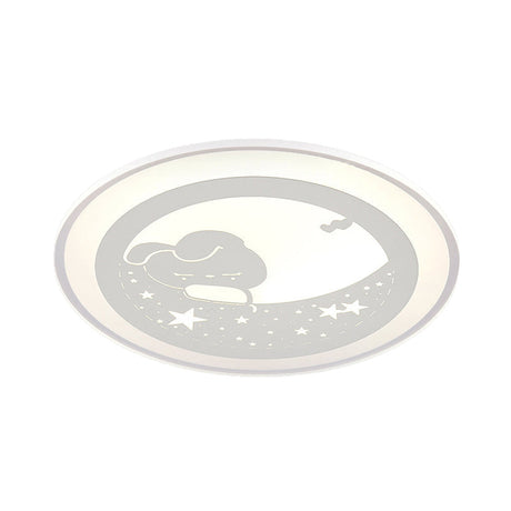 Bunny Moon Led Ceiling Lamp For Kindergarten With Animal Mount Light In White