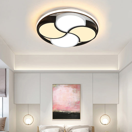 Kids Windmill Flush Mount Light: Acrylic Led Ceiling Lamp For Nursing Room In Black & White