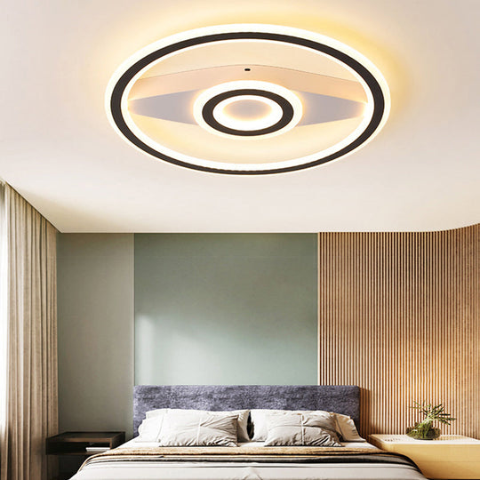 Modern Acrylic Circular Led Ceiling Mount Light In Black Perfect For Living Room / 16 White