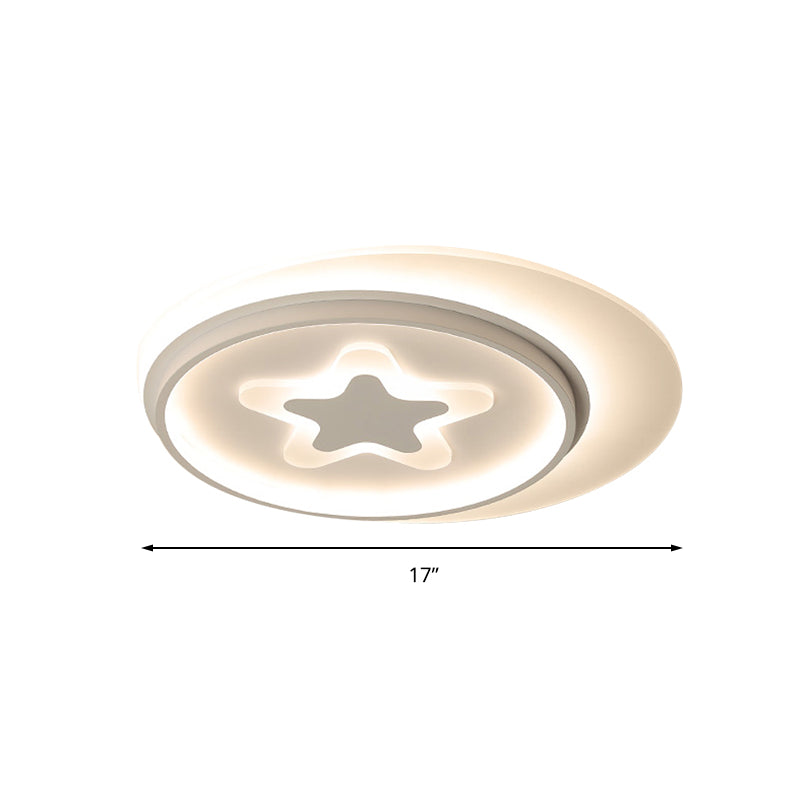 White Led Circle Flushmount Ceiling Light With Star Acrylic Design For Kid’s Room
