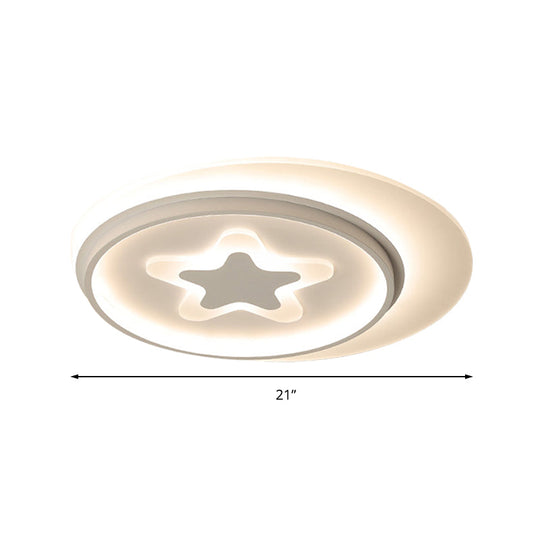 White Led Circle Flushmount Ceiling Light With Star Acrylic Design For Kid’s Room