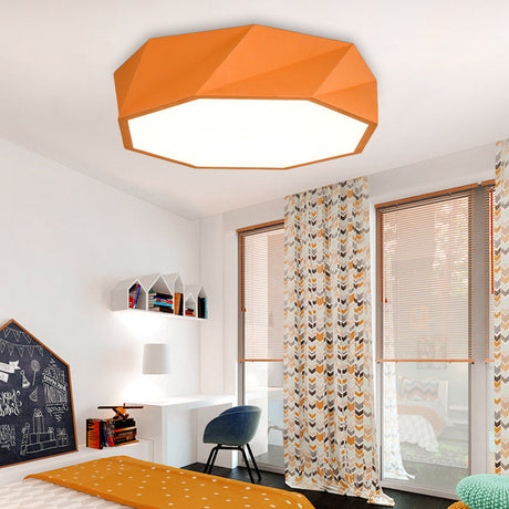 Modern Led Octagon Game Room Ceiling Light - Acrylic Flat Mount Orange / 16.5