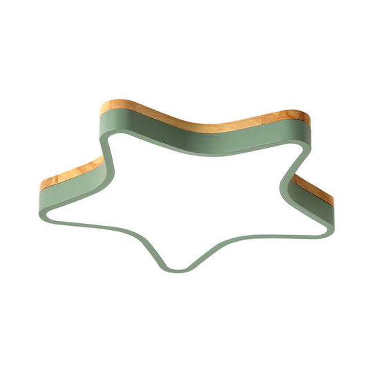 Wood Star Flush Cartoon Led Ceiling Light For Kindergarten Room