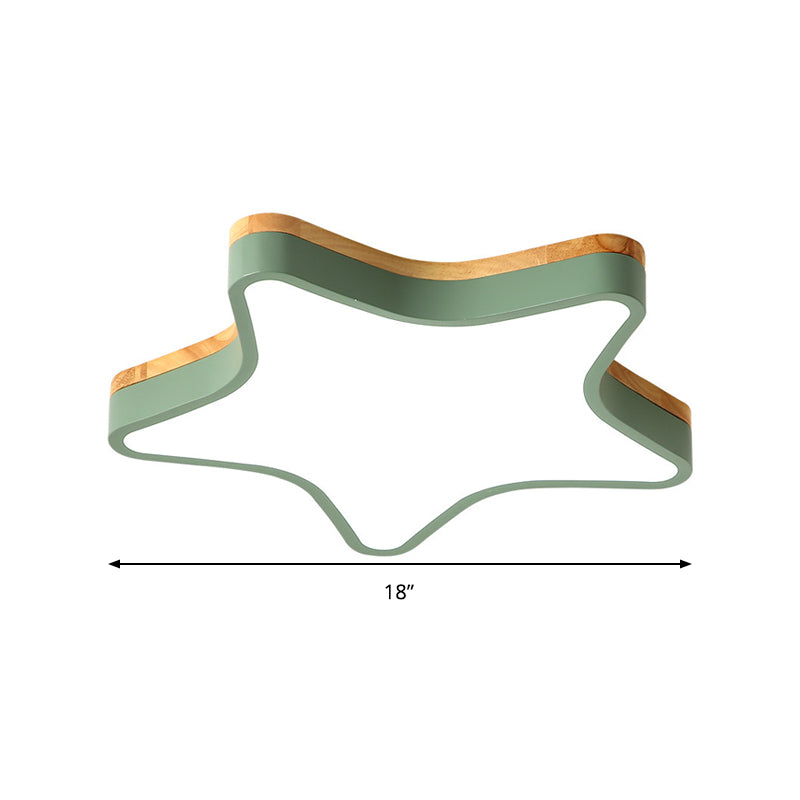 Wood Star Flush Cartoon Led Ceiling Light For Kindergarten Room