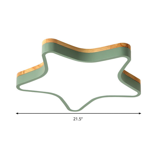 Wood Star Flush Cartoon Led Ceiling Light For Kindergarten Room