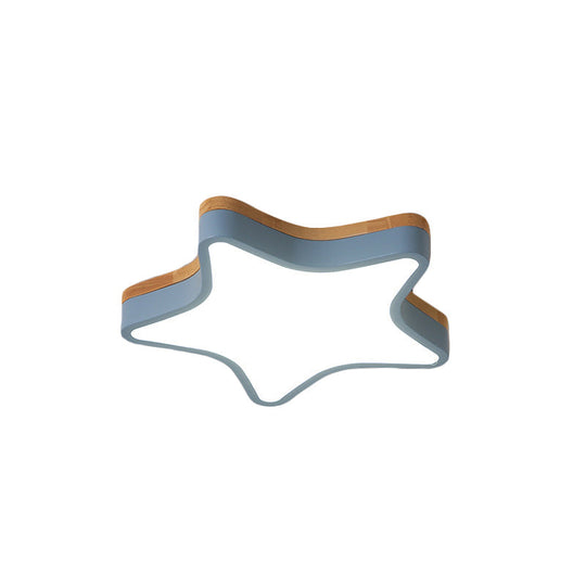 Wood Star Flush Cartoon Led Ceiling Light For Kindergarten Room