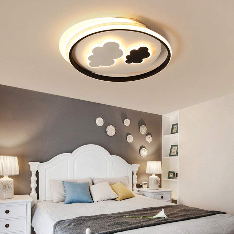 Cloud Ceiling Lamp: Black & White Cartoon Acrylic Led Light For Kindergarten / Warm