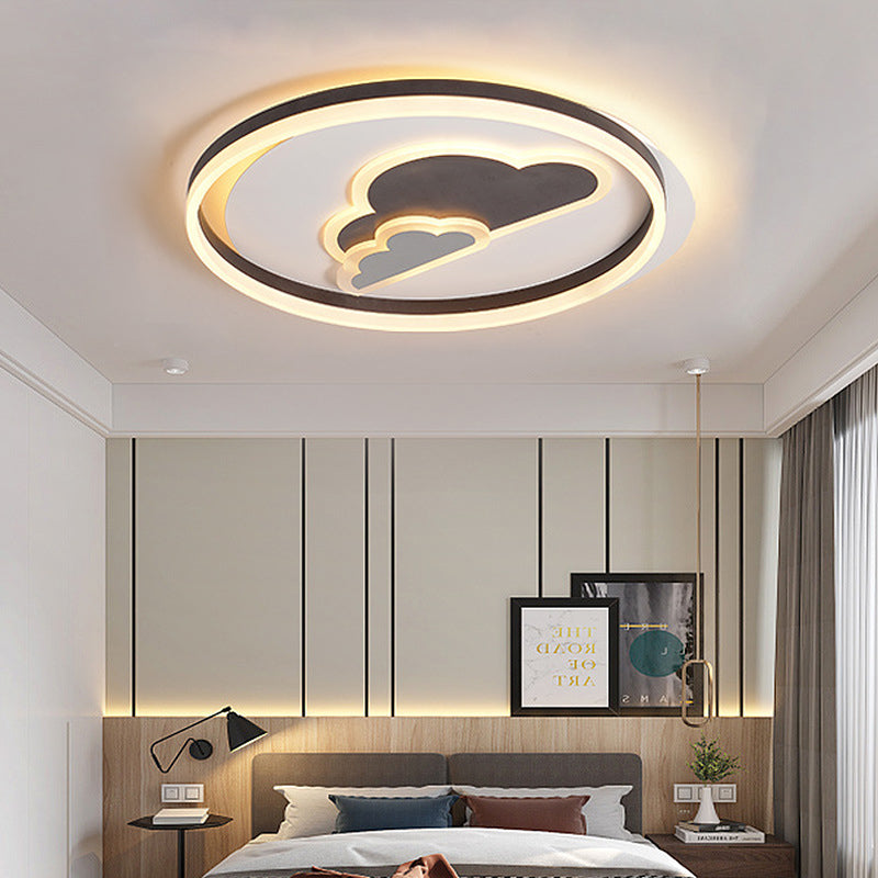 Modern Cloud-Themed Flush Led Ceiling Light In White For Baby Room