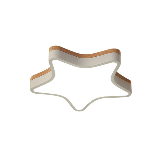 Nordic Nursing Room Star Flush Ceiling Lamp With Acrylic & Wood Panels: Slim Stylish Fixture