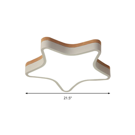 Nordic Nursing Room Star Flush Ceiling Lamp With Acrylic & Wood Panels: Slim Stylish Fixture